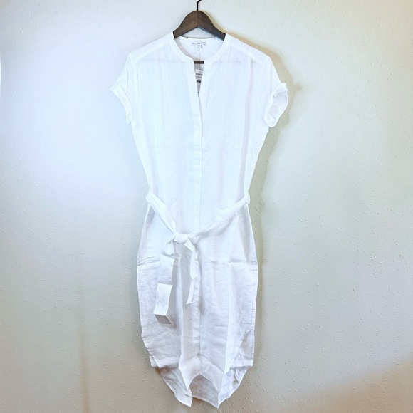 James Perse Elongated Tie Waist White Linen Midi Shirt Dress Size 2 NWT - Picture 5 of 14